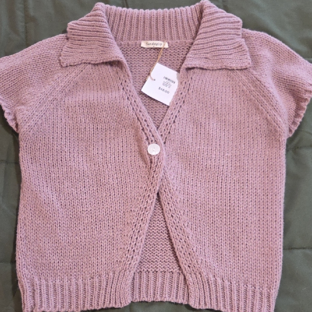 Purple Short Sleeve Knit Cardigan